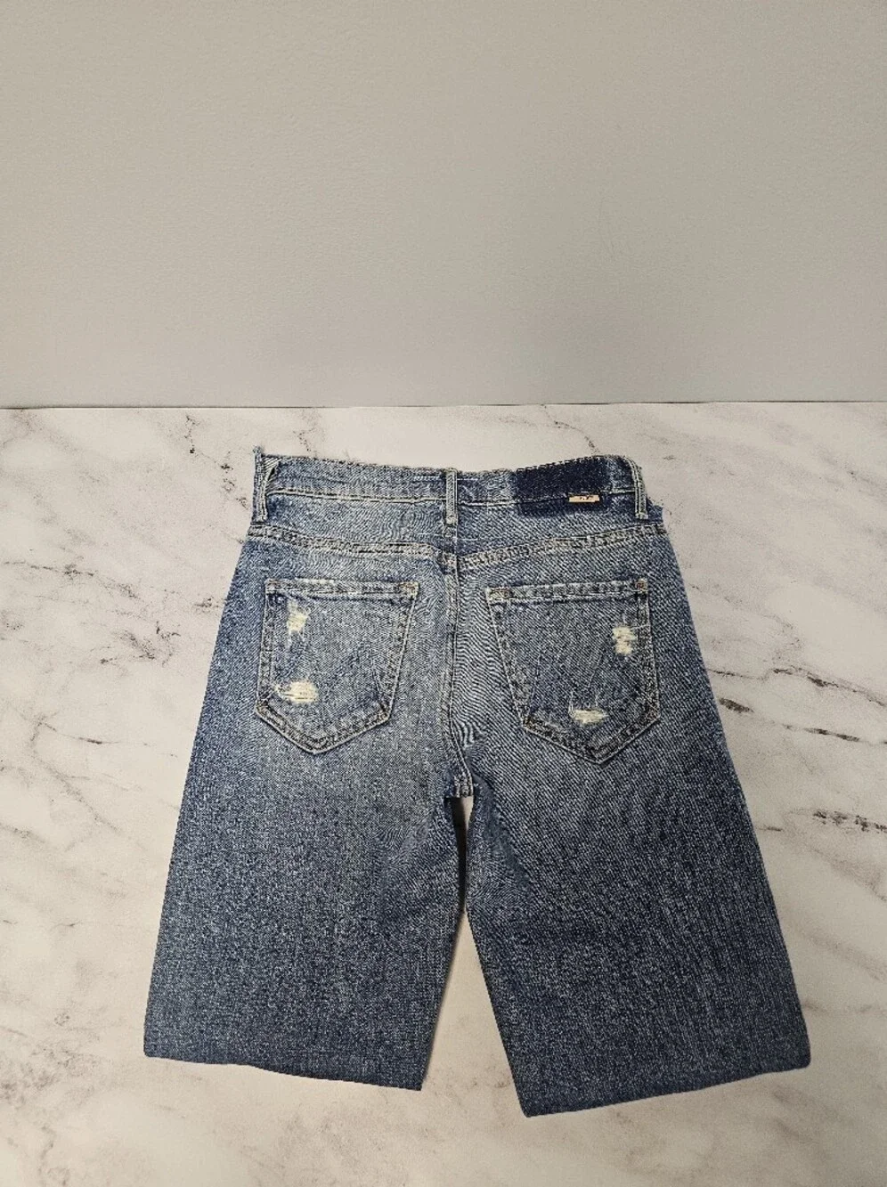 MOTHER The Insider Crop Step Fray‎ Distressed High Straight Leg Blue Jeans 24
